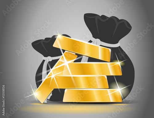 Vector: Gold bars from a bag full of money Gold bars from a bag full of money
