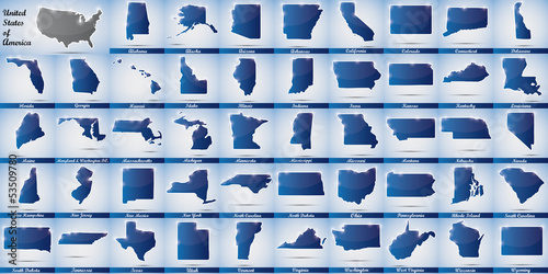 Illustration: icons in form of all states of the USA icons in form of all states of the USA