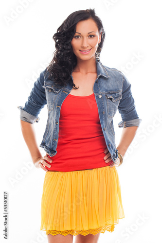 Photo: Beautiful caucasian woman in bright casual Beautiful caucasian woman in bright casual