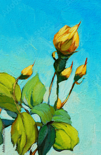 Illustration: yellow rose, painting by oil on canvas, illustration yellow rose, painting by oil on canvas, illustration