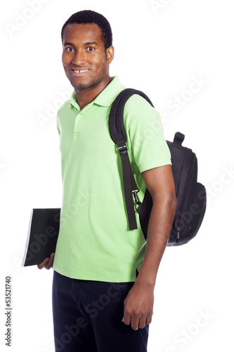 Photo: African American student smiling - isolated over a white backgro African American student smiling - isolated over a white backgro
