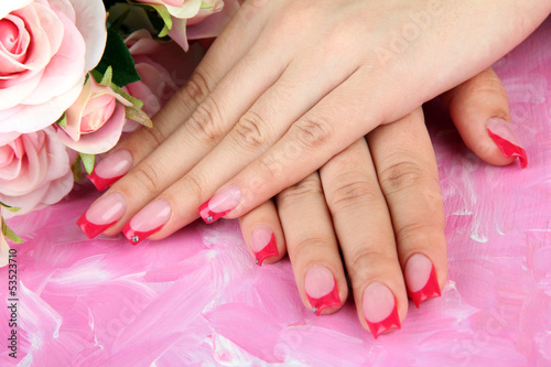Photo: Closeup of hands of young woman with elegance manicure, Closeup of hands of young woman with elegance manicure,