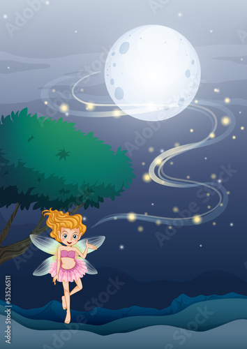 Vector: A night angel floating in the middle of the night A night angel floating in the middle of the night