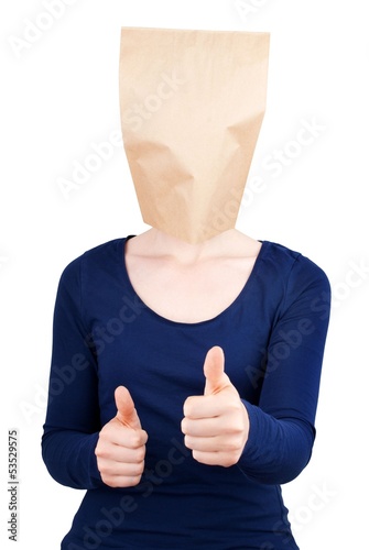 Photo: person with blank paper bag head person with blank paper bag head