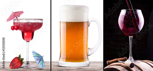 Photo: collage with cocktail, wine and beer collage with cocktail, wine and beer