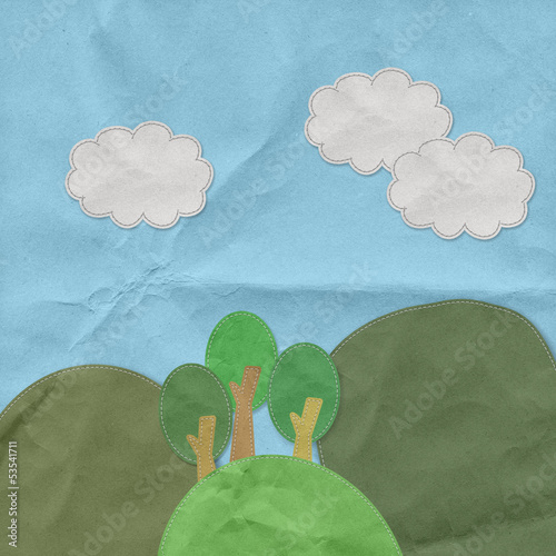 Photo: Moutain landscape in stitch style on paper texture Moutain landscape in stitch style on paper texture