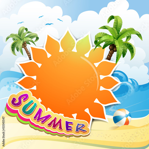 Vector: Solar shape design with palm trees in summer beach Solar shape design with palm trees in summer beach