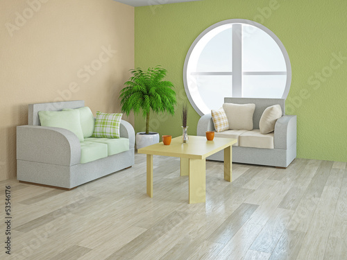 Illustration: Armchairs with green and orange pillows Armchairs with green and orange pillows