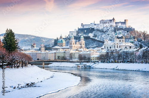 Photo: Salzburg skyline with river Salzach in winter, Austria Salzburg skyline with river Salzach in winter, Austria