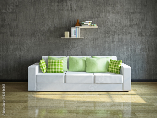Illustration: White sofa near the wall White sofa near the wall