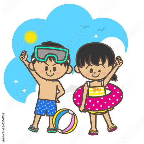 Illustration: 夏 海水浴 子供 夏 海水浴 子供