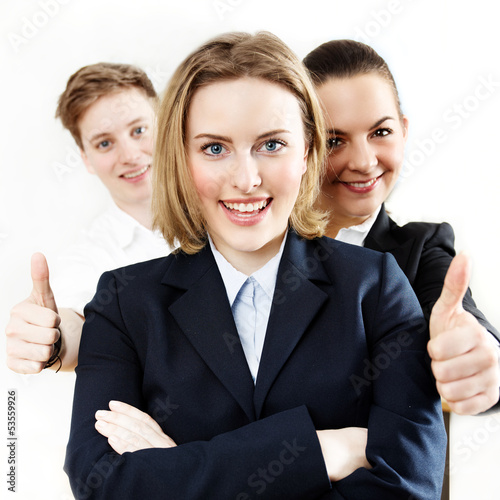 Photo: Successful business people are in line, show thumbs up Successful business people are in line, show thumbs up