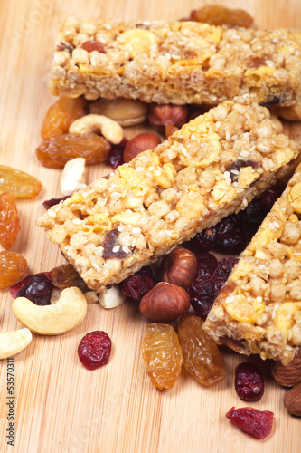 Photo: Cereal granola bars with nuts and dried fruit Cereal granola bars with nuts and dried fruit