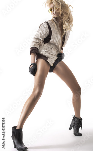 Photo: Fashion photo of blonde beauty with long legs Fashion photo of blonde beauty with long legs