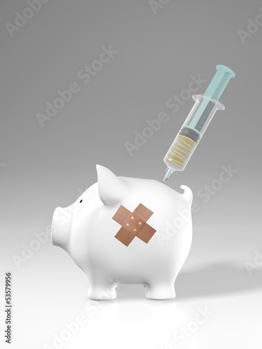 Illustration: Piggy bank - plaster and cash injection Piggy bank - plaster and cash injection