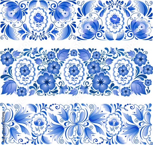 Vector: Russian traditional blue ornament in gzhel style Russian traditional blue ornament in gzhel style