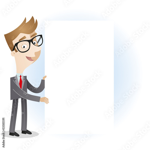 Vector: Businessman, holding sign, placard, smiling Businessman, holding sign, placard, smiling