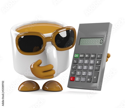 Illustration: Coffee cup calculates the bill Coffee cup calculates the bill