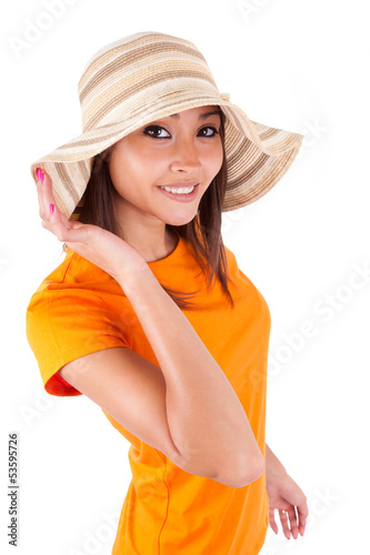Photo: Portrait of a young beautiful asian woman in summer clothes - As Portrait of a young beautiful asian woman in summer clothes - As