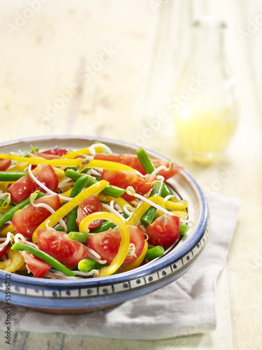 Photo: vegtables salad with tomato, beans, yellow pepper, bean sprouts vegtables salad with tomato, beans, yellow pepper, bean sprouts