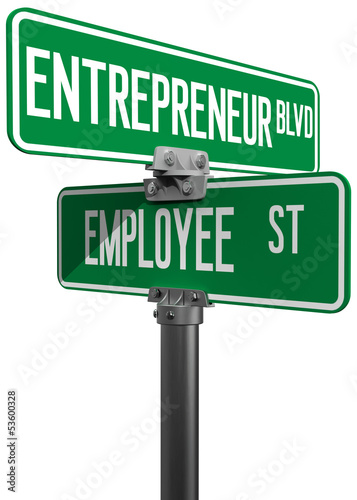 Illustration: Employee Entrepreneur business decision sign Employee Entrepreneur business decision sign