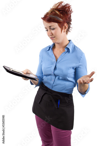 Photo: waitress collecting her check / tip / or gratuity waitress collecting her check / tip / or gratuity