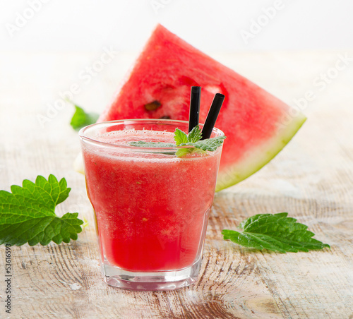 Photo: glass of watermelon smoothie glass of watermelon smoothie