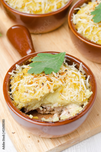 Photo: portioned form with baked chicken with mashed cauliflower portioned form with baked chicken with mashed cauliflower