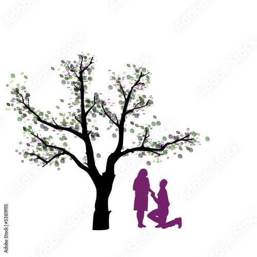 Illustration: Abstrakter Baum mit Liebespaar Abstrakter Baum mit Liebespaar