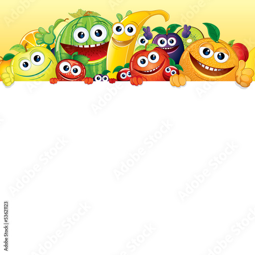 Illustration: Cartoon Fruit and Berries with White Background Cartoon Fruit and Berries with White Background