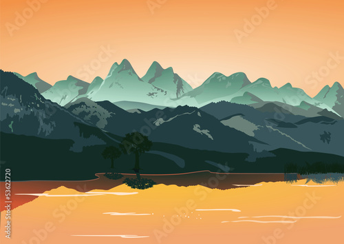 Vector: Berge mit Bergsee Berge mit Bergsee