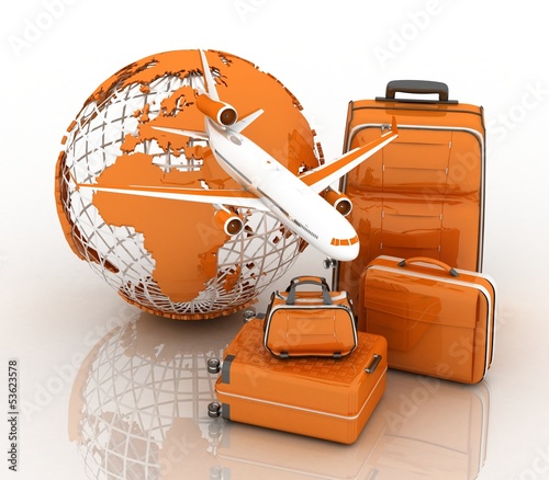 Illustration: TRAVELING AROUND THE WORLD, SUITCASES. TRAVELING AROUND THE WORLD, SUITCASES.