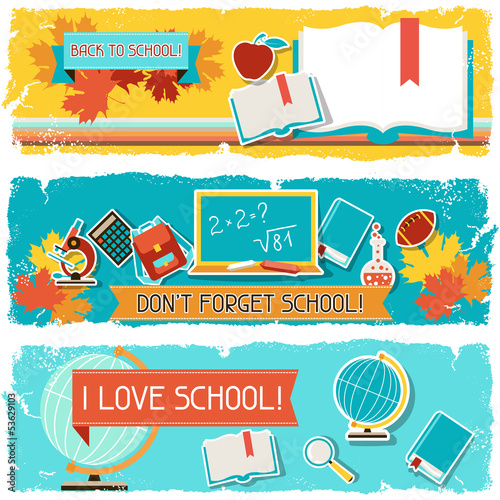 Vector: Horizontal banners with an illustration of school objects. Horizontal banners with an illustration of school objects.