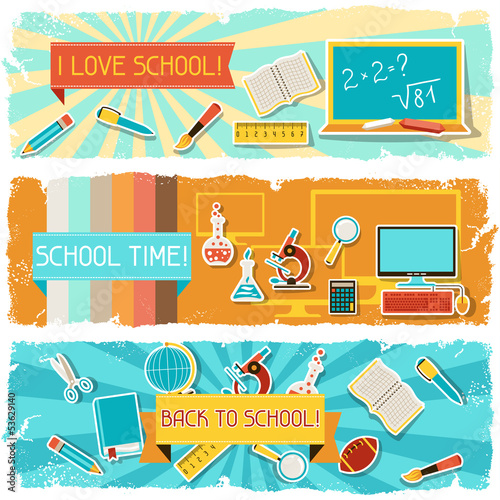 Vector: Horizontal banners with an illustration of school objects. Horizontal banners with an illustration of school objects.