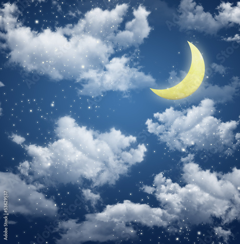 Illustration: moon and star in The night blue sky. moon and star in The night blue sky.