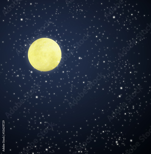 Illustration: moon and star in The night blue sky. moon and star in The night blue sky.