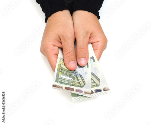 Photo: The female hand holds euro banknotes The female hand holds euro banknotes
