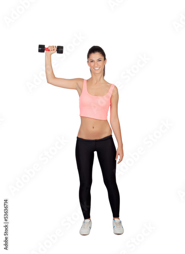 Photo: Attractive brunette girl tightening their muscles Attractive brunette girl tightening their muscles
