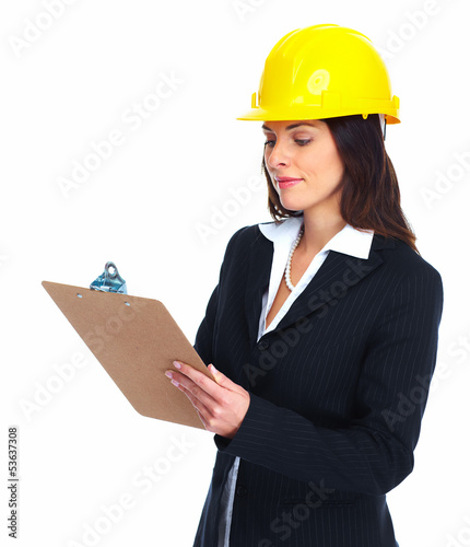 Photo: Worker contractor woman. Worker contractor woman.