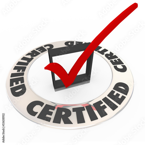 Illustration: Certified Ring Word Check Mark Box Approved License Symbol Certified Ring Word Check Mark Box Approved License Symbol
