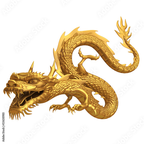 Illustration: 3d render of golden dragon 3d render of golden dragon