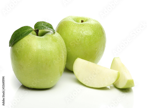 Photo: Healthy green apple isolated on white background Healthy green apple isolated on white background