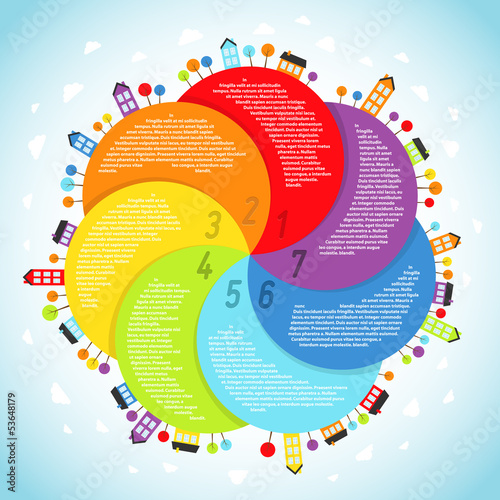 Vector: Rainbow landscape with small town. Vector illustration. Rainbow landscape with small town. Vector illustration.