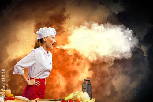 Photo: Asian female cook in anger Asian female cook in anger