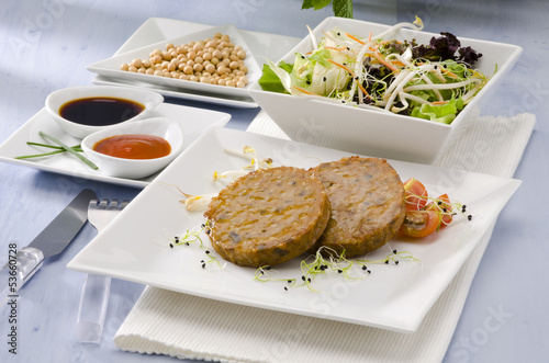 Photo: Vegetarian tofu burger. Vegetarian tofu burger.