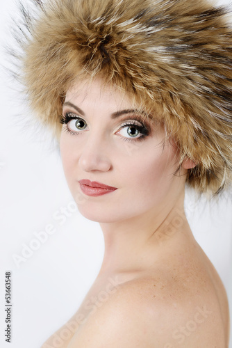 Photo: woman in fur hat woman in fur hat