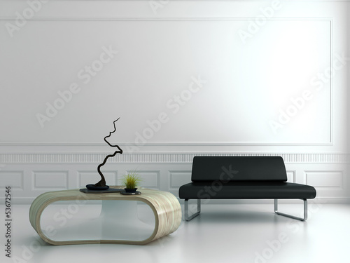 Illustration: White luxury baroque interior with design couch White luxury baroque interior with design couch