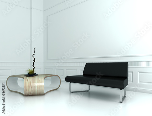 Illustration: Weißer Barock Raum mit Design Möbeln und Deko Weißer Barock Raum mit Design Möbeln und Deko