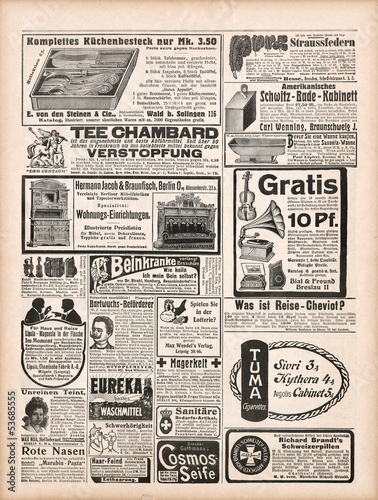 Fototapeta newspaper page with antique advertisement 1909