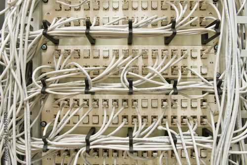 Photo: ethernet cables on a patch panel ethernet cables on a patch panel